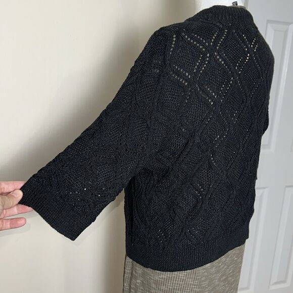 ALFANI PM Cable Eyelet Knit Cropped Quarter Sleeve Open Front Cardigan - Picture 6 of 11